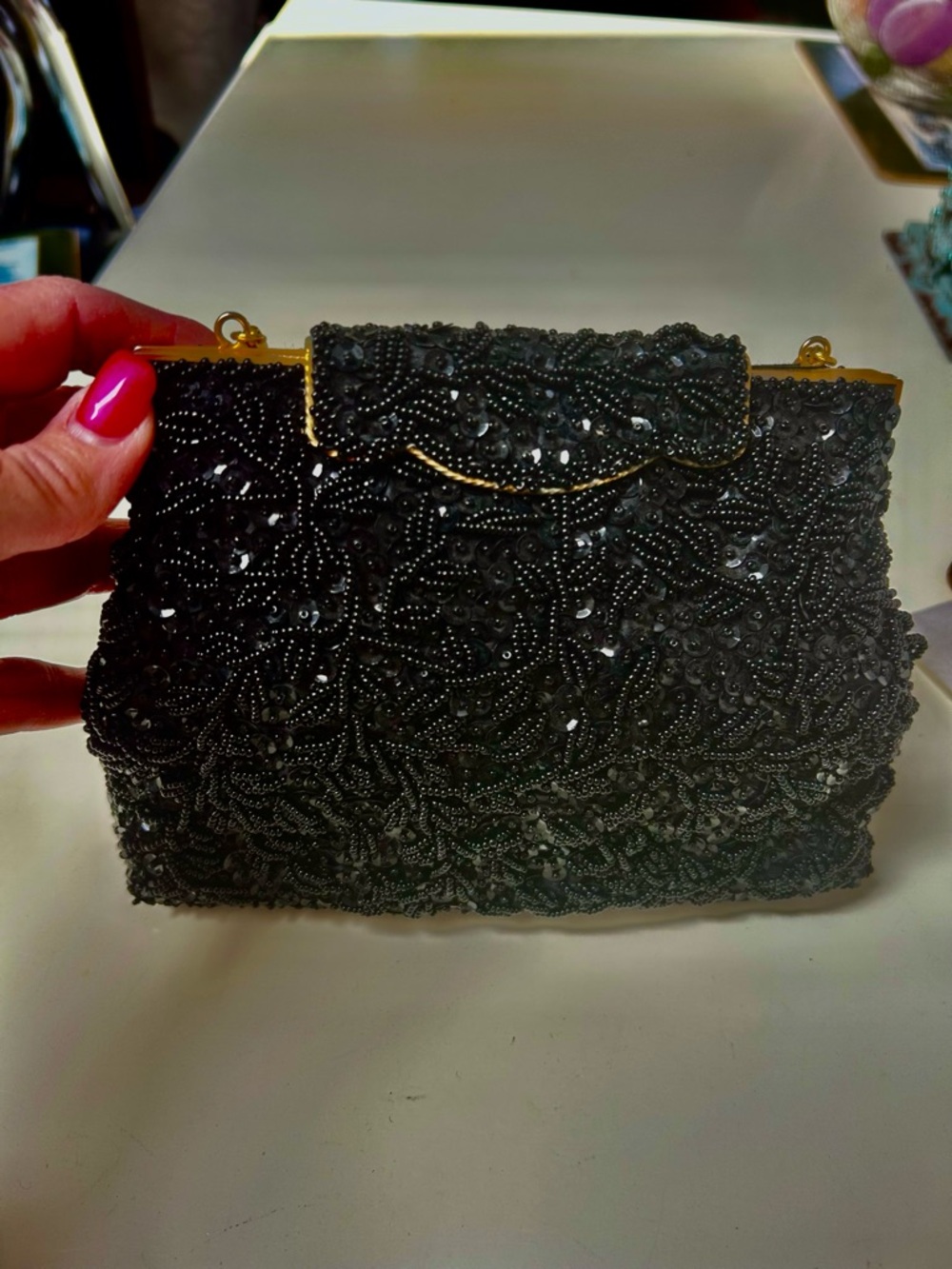 Purse. Vintage Hollywood Beaded 1940’s evening bag. Dark black. Great condition. - Picture 2 of 10